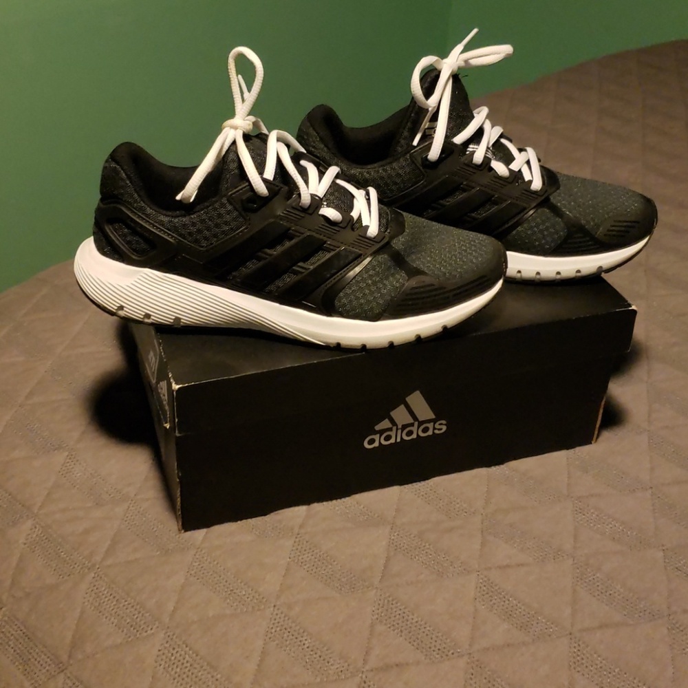 Adidas black athletic running shoes